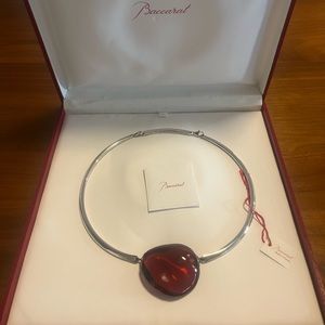 Baccarat signed sterling silver Galet red torque collar necklace vintage